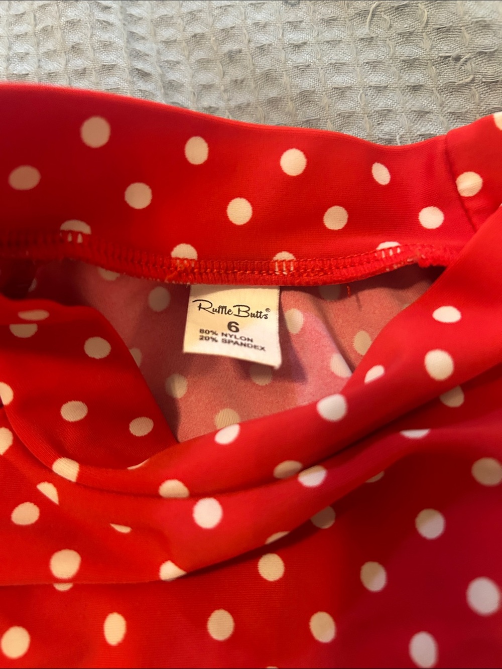Ruffle Butts Red and White Polka Dot Two-Piece Swim Set - Picture 2 of 3